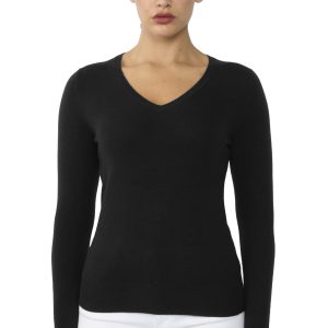 JENNIE LIU Women's 100% Pure Cashmere Long Sleeve Pullover V Neck Sweater