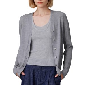 JENNIE LIU Women's 100% Merino Wool V-Neck Cardigan Sweater | Ultra Soft Machine-Washable Sweaters for Women