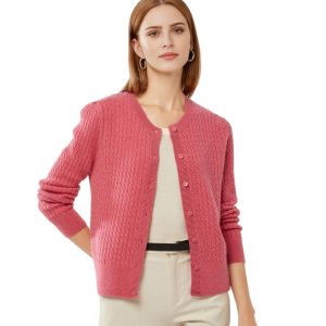 100% Pure Cashmere Cardigan Sweater for Women | Long Sleeve,Crew Neck,Warm,Button Down,For Spring/Autumn/Winter, Cable Knit