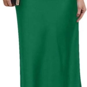 Women Satin Skirt High Waist Lightweight A-Line Long Midi Silk Solid Color Skirt for Casual Wear and Formal Occasions