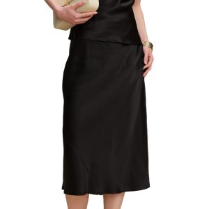 19Momme Pure Mulberry Silk Skirt Women Fall A-Line Skirts | Bias-Cut Midi Length Long Skirts,Trendy Elegant Summer Outfits,Cocktail Party Wedding Casual Lightweight Charmeuse Dress