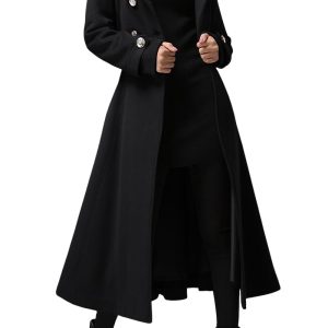 Cicy Bell Womens Long Double-Breasted Hooded Coat Winter Wool Trench Coat | Warm Pea Overcoat,Lapel Collar,Outwear with Belt,Open Front